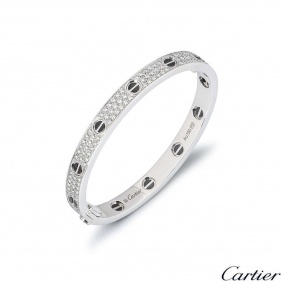 Cartier White Gold Pave Diamond & Ceramic Love Bracelet Size 18 N6032418 Cartier White Gold Pave Diamond & Ceramic Love Bracelet Size 18 N6032418